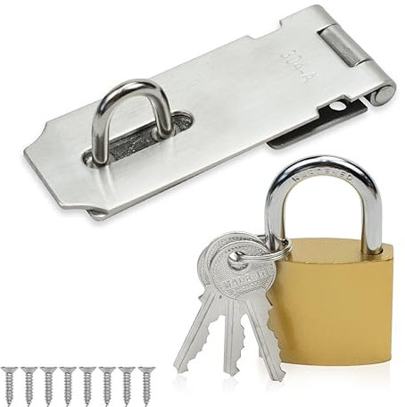 Bwintech 1 jeu de 3 pouces (75MM) Cadenas en nickel brossé avec cadenas en laiton enduit 38MM, serrure de porte pour porte de hangar, portail, armoire