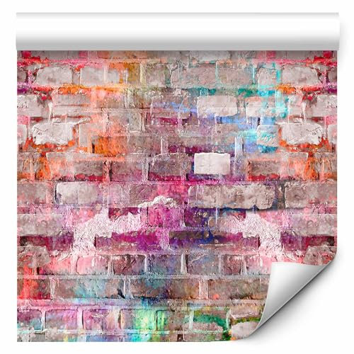 murando – PREMIUM Vlies Tapete Deko Panel Fototapete Wandtapete Wand Deko 10 m Tapetenrolle Mustertapete Wandtapete modern design bunte Ziegel Ziegelwand Ziegelmauer f-C-0329-j-a