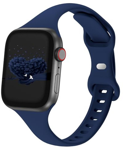 Slim Thin Band Compatible with Apple Watch 38mm 40mm 41mm 42mm 44mm 45mm 46mm 49mm, Replacement Silicone Sport Strap Wristbands for iWatch Series 9/8/7/6/5/4/3/2/1 Ultra/2 SE Women Men, Navy Blue