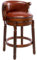 AULIFE Barhocker Holz – 360° Drehbar Barhocker mit Lehne, Echtleder Sitz, Handgefertigt mit Nagelkopfdekor, Massiver Gummibaumholzrahmen, Retro Barstuhl für Küche & Bar (Braun, Sitzhöhe-65cm)