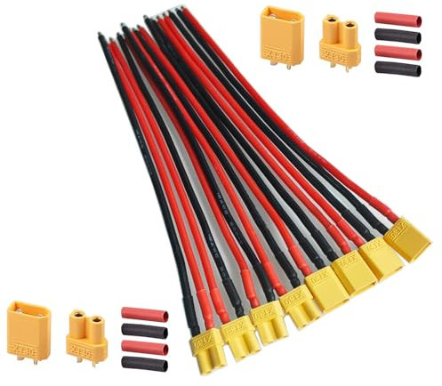 GTIWUNG 4 Paar XT30 Stecker mit Kabel 15cm 16AWG Silikon Draht, 2 Paar XT-30 Männlich Weiblich Rundstecker Stecker mit Wärmeschrumpf für RC Lipo Akku