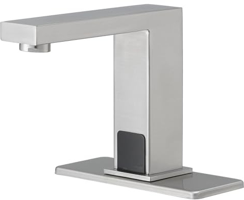 Bathfinesse Commercial Bathroom Touchless Faucet, Motion Activated Hands-Free Faucet, Mixer Tap Control Box and Mixing Valve, Brushed Nickel