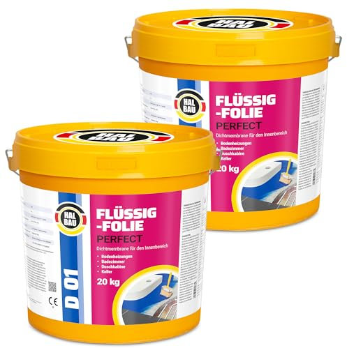 Flüssigfolie Profi 40kg, Flüssiggummi für Innen, Wassersperre unter Fliesen, Bad, Dusche, Abdichtung, Halbau D01