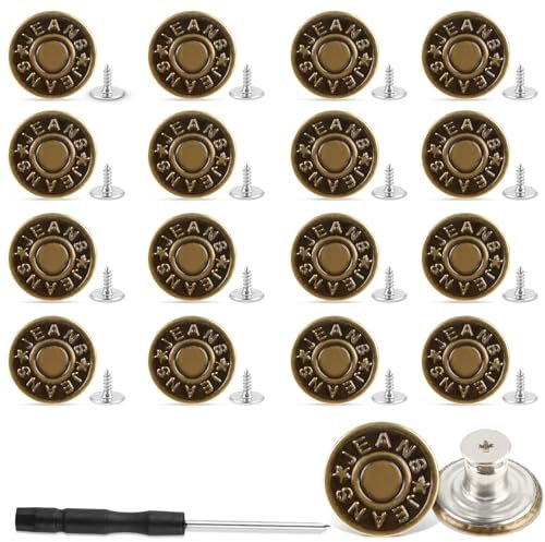 Amaxiu 16 PCS Jeans Buttons, 20mm Reusable Metal Buttons for Loose Trousers Tightener