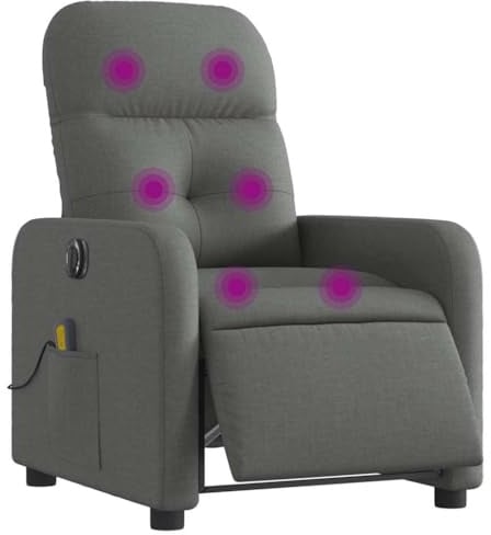 vidaXL Massagesessel, Sessel Elektrisch, Relaxsessel mit Liegefunktion Vibrationsfunktion, Fernsehsessel Liegesessel für Wohnzimmer, Dunkelgrau Stoff
