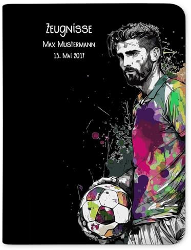 CreaDesign Customize A4 Zeugnismappe für Kinder 26,7x32,7x1 cm, Sichtbuch mit 10 Klarsichthüllen, erweiterbar auf bis zu 20 Taschen, Fußball Junge schwarz Design, Dokumentenmappe für Schüler