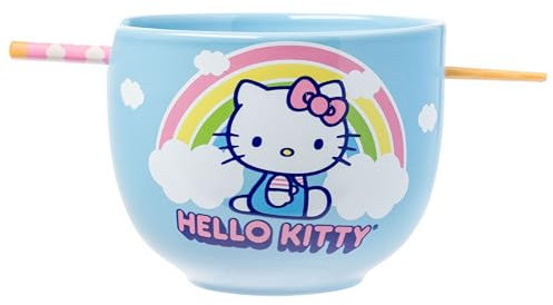 Silver Buffalo Hello Kitty Ramen-Nudel-Reisschale aus Keramik mit Essstäbchen, mikrowellengeeignet, 590 ml