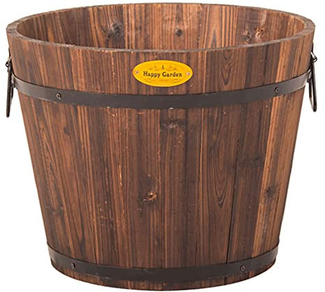 WPFENG Maceta grande de madera para exteriores, maceta mediana con efecto de madera, maceta de medio barril de whisky al aire libre, maceta rústica para interiores y patio, macetas grandes para