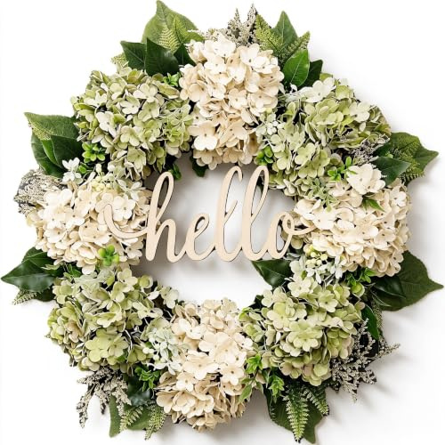 ReachMall Künstlicher Türkranz, Hortensienkranz, 40 cm, Hello-Kranz für Haustür, Wand, Hintergrunddekoration, 4B0CC3Q0H83570E1S81FG