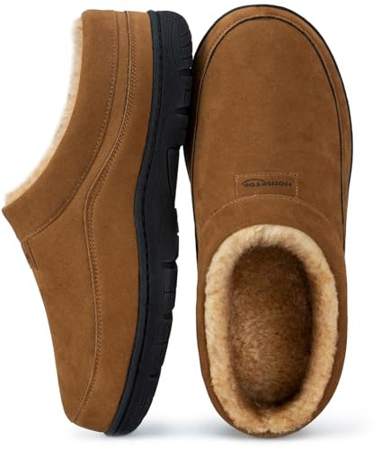 HomeTop Herren Mokassin Hausschuhe Weiche Warme Rutschfeste Memory Schaumstoff Innen Pantoffeln mit flauschigem Futter Kastanie,40-41 EU