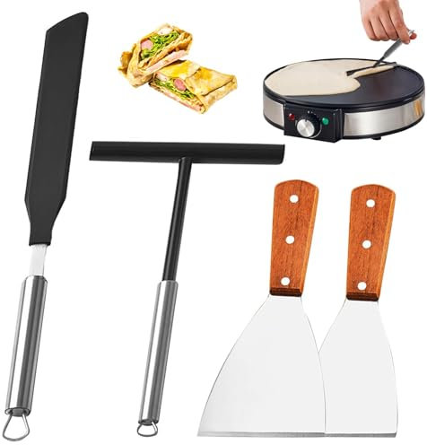 Crepes Verteiler, 4 Stück Crepes Wender Teigverteiler,Crepes Zubehör, Spachtel, Streuer Set, Crepe Dough Spreader Werkzeug Spachtel, Crepes Set für Zuhause Küche Backen