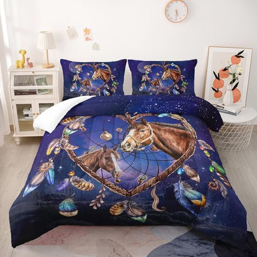 Bettdecke Braunes Pferd Lila Duvet Polyesterfaser Quilt Waschbar Bettdecken Weich Steppdecke Atmungsaktiv Steppbett Vier Jahreszeiten Tagesdecken+2 Kissenbezug (50x75cm) 203x228cm