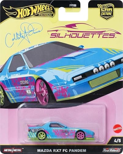 Hot Wheels Premium Car Culture Spielzeugauto im Maßstab 1:64 Druckguss Mazda RX7 FC Pandem Silhouetten Fahrzeug mit echten Riders Reifen