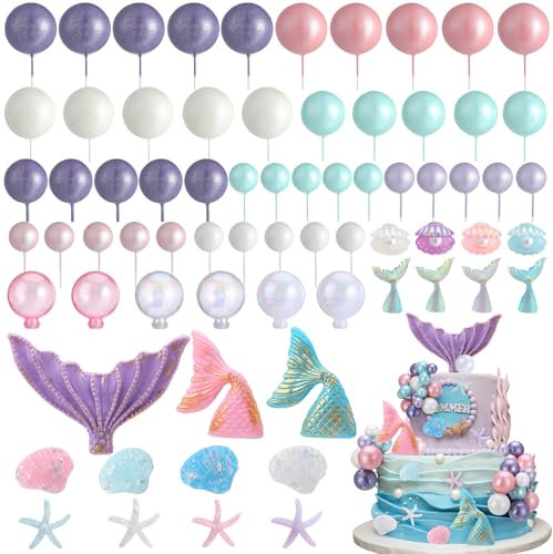 taonganui 70 Stück Meerjungfrau Tortendeko, Meerjungfrau Geburtstag Deko, Lila Glitzer Mermaid Tail Torten Deko Mädchen, Torten Deko für Mädchen Geburtstag Party Dekoration Unterwasser Party