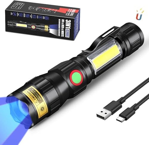 DARKBEAM 365nm UV Flashlight Black Light LED, 3-in-1 Ultraviolet Flashlight USB -C Rechargeable Woods Lamp Mini, Blacklight Flash Light Powerful Focusable for Pet Urine & Rock Detection, Curing Resin