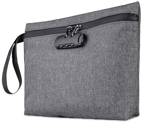 BNGXR Geruchsdichte Tasche mit Zahlenschloss, 30x20cm Sichere und wasserdichte Geldtasche, Carbon Gefüttert, Große Geruchsdichte Aufbewahrungstasche, Schutz für Bargeld, Pässe, Geldbeutel (grau)