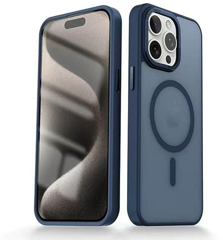 JNERBUYI Custodia Opaca per iPhone 13 PRO Max, Cover con Antiurto, Custodia con Protezione Magnetica, Custodia in Acrilico+TPU. Blu