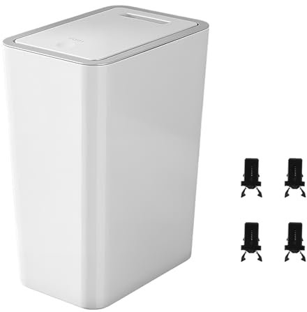 Bote De Basura Delgado, Botes De Basura Para Cocinas, Familiar El Plastico Oficina Contenedor De Basura, 4 Uds Bloqueo De Cubo De Tapa Táctil, para Baño, Cocina, Oficina, Tapa Portátil