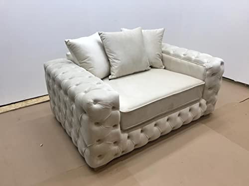 Luxuriöses, modernes Chesterfield-Samt-Sofa, 1-Sitzer, Ecksofa für Wohnzimmer, Sofas und Couches, cremefarben