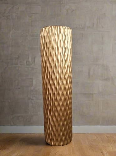 Decorative Floor Vase, Textured Gold Ceramic, Diamond Pattern Artificial Flowers 60cm 24 Inch