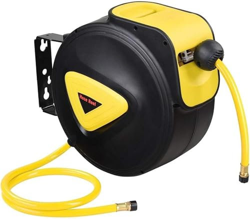 Air Hose Reel 10m 33FT Retractable 3/8 Inch Automatic Rewinding Air Line Reel Commercial Compressor Tools with Lead-in Hose and Handle for Indoor Outdoor Garden