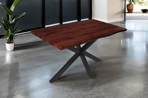 SAM Esstisch Josy | 120 x 80 cm | Holz Nussbaum-Optik | Spider-Gestell Metall schwarz | 40 mm Tischplatte mit Baumkante | Tisch für Esszimmer & Küche