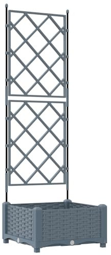 vidaXL Quadratisches hellgraues Pflanzgefäß mit Spalier für Innen- und Außenanwendung UV-beständiges Synthetisches Material dekorativ ideal Balkon Terrasse Größe 40 x 125,5 cm Plastik Pflanzenständer