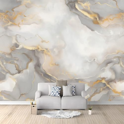 WHUOEUCO 3D Photo Wallpaper Marble Abstract Gray Pattern 250x175 cm Wall Mural Non-Woven Panoramic Poster Home Decoration Wallpaper Murals for Living Room, Bedroom, Kids Room, Office