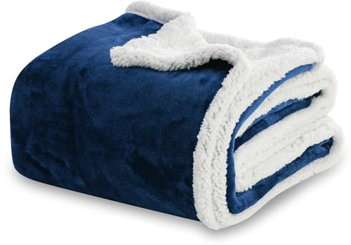 Winthome Manta Cálida sin Agobiar, Doble Capa, Suave, Esponjosa, Oeko-Tex | Cobijas de Invierno Polar Gruesa para Cama Sofá, Franela, Sherpa, Regalo, Navidad, Horro Energético (Azul Marino, 220x240cm)