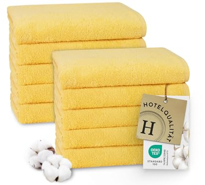 ZOLLNER 10er Set Handtücher in 50x100 cm - weiche und saugstarke Baumwolltücher in Sonne - mit praktischem Aufhänger - waschbar bis 95°C - Baumwolle - Hotelqualität