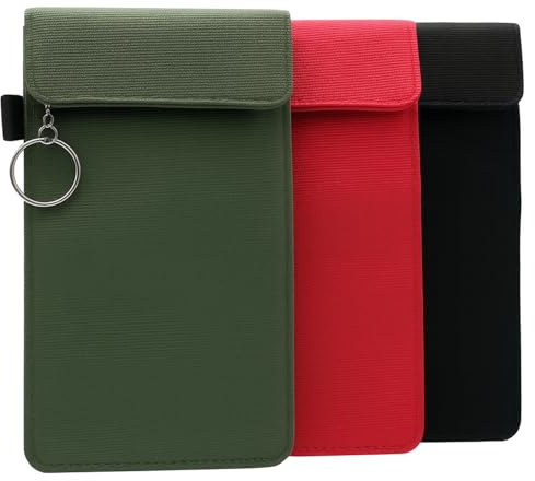 3er Set Faraday Taschen Handy & Autoschlüssel - Anti Tracking Handytasche RFID & Keyless Go Schutz - EMF Shielding Signalblocker Hülle gegen Funk, GPS & WLAN - Smartphones bis 6,9 Schwarz, Rot, Grün