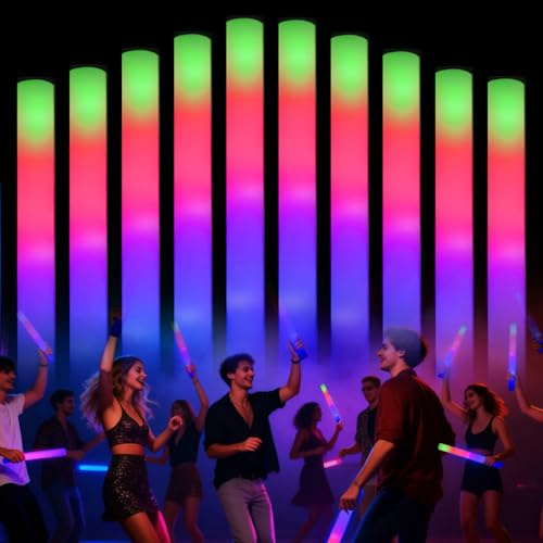 DkevEu 30Pcs LED Foam Glow Sticks, Light up Foam Sticks, Glow Sticks for Adults with 3 Modes Flashing Glow in the Dark Party Supplies for Wedding, Birthday, Concert, Halloween, Christmas