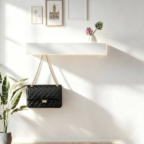 AMONENZ 43cm Porte Manteau Mural avec Etagere, Blanc Portemanteau Mural avec 5 Crochets, Patere Porte Manteau Étagères Dissimulés, pour Entrée, Salon et Chambre