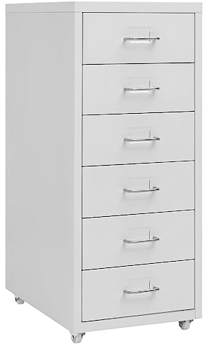 Metall Aktenschrank mit Rollen, Grauer Büroschrank mit 6 Schubladen und Namensschildhaltern, 28x41x69 cm, ideal zur Aktenaufbewahrung und leicht zu reinigen