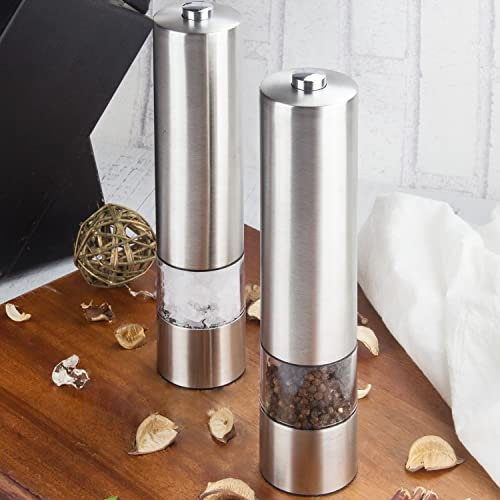 Virklyee Lot de 2 moulins à sel ou poivre électriques automatiques en acier inoxydable avec éclairage (argenté)