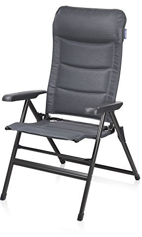 Campart Campingstuhl Napoli, mit Kopfstütze, weich gepolstert, 7-fache Lehnenverstellung, Aluminumrahmen, leicht und robust, Belastbarkeit bis 120 kg, Schwarz, CH-0662