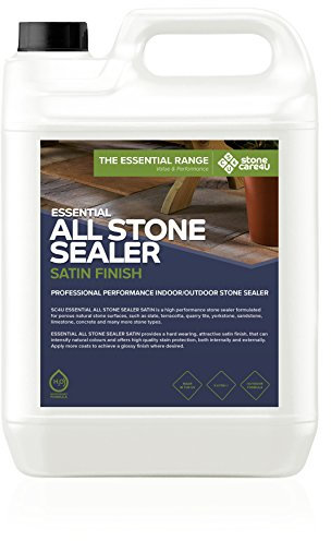 StoneCare 4u - Essential All Stone Sealer 'Satin' Finish – Eco Friendly, Highly Effective 'Wet Look' Sealer for All Types of Natural Stone. Quick & Easy to Apply on Tiles, Floor & Paving (5 Litre)