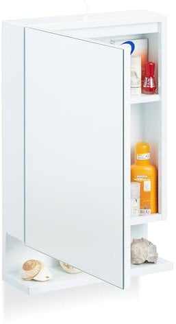 Relaxdays, 1-türig, weiß Badspiegelschrank, Steckdose, Badezimmerschrank, Wandschrank, H x B x T: 55 x 35 x 12 cm, Stahl
