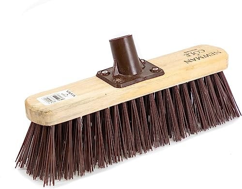 Newman and Cole Testa di scopa in legno da 30,5 cm con setole sintetiche in PVC rigido, testa di ricambio per scopa per giardino, pavimento, cortile, spazzatrice per legno, staffa di fissaggio con