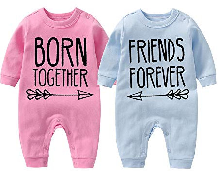 culbutomind Baby Zwillinge Baby Bodys Doppel Ärger süßes Outfit mit Hut Baby Pyjamas Zwillinge Geschenk(PB 4-6 Months)