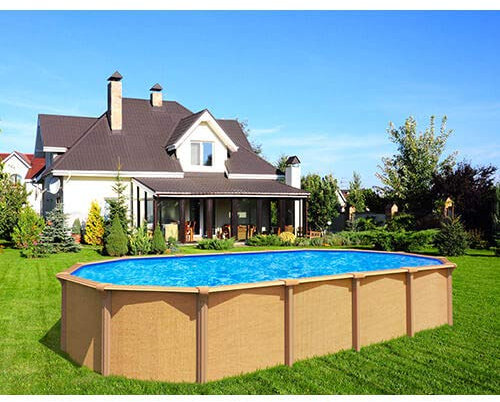 Trigano jardin piscina fuori terra in metallo aspetto legno 7,60 x 3,95 x 1,32 m pi9530