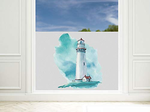 GRAZDesign Fensterfolie Leuchtturm Blickdicht Fenster [110x57cm] Bad & Dusche Motiv maritim | Sichtschutzfolie Glastür, Badfenster, Flur, Farbe Silbergrau Milchglasfolie BxH