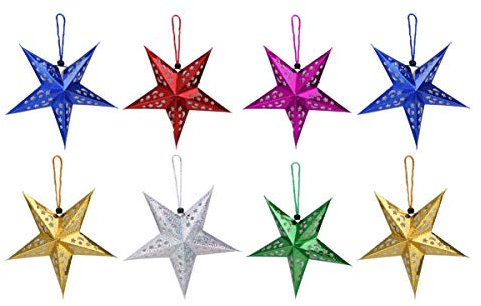 SOLUSTRE 8 Stücke Papierstern Lampe Lampenschirm 30cm Papier Weihnachtssterne mit Beleuchtung 3D Leuchtstern Weihnachten Beleuchtet Christbaumspitze Stern für Xmas Party Weihnachtsbaum Deko