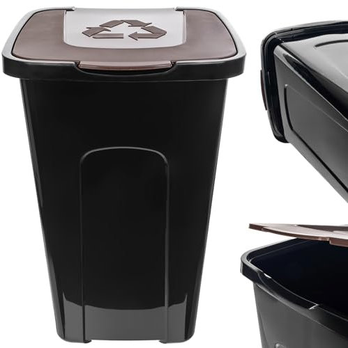 KADAX Recycling Bin 50 L, Large Waste Bin with Lid, Polyurethane Container for Separating Glass, Plastic, Organic Waste (Brown)