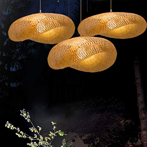 COCOL Vintage Rattan Lampe Wohnzimmer Pendelleuchte E27 Hängeleuchte Bambus Retro Deckenlampe Industrial Lampen Pendellampe Design Höhenverstellbar Kronleuchter Esszimmer Studie Cafe Leuchten,60cm