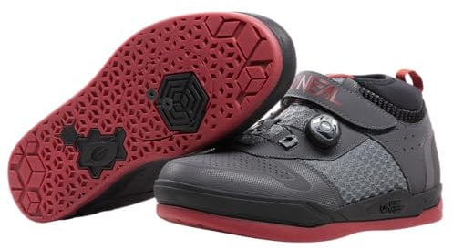 O'NEAL | Mountainbike-Schuhe | MTB Downhill Freeride | Vegan | SPD-Pedalplatten-kompatibel, Schnellschnür-System, atmungsaktiv | Session SPD V.22 Shoe | Erwachsene | Grau Rot | Größe 44
