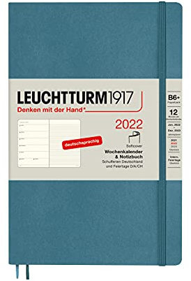 LEUCHTTURM1917 363575 Wochenkalender & Notizbuch 2022 Softcover Paperback (B6+), 12 Monate, Stone Blue, Deutsch