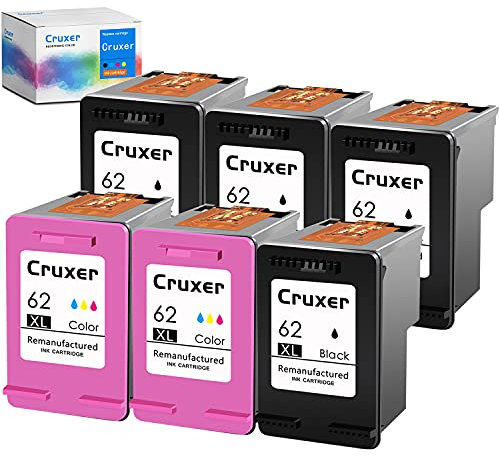 Curxer wiederaufbereitete Tintenpatrone, hohe Kapazität, Ersatz für HP 62 62XL 62 XL C2P05AE C2P07AE kompatibel mit Envy 5540 5660 7640 7645 Officejet 250 5740 5745 5746 Drucker (