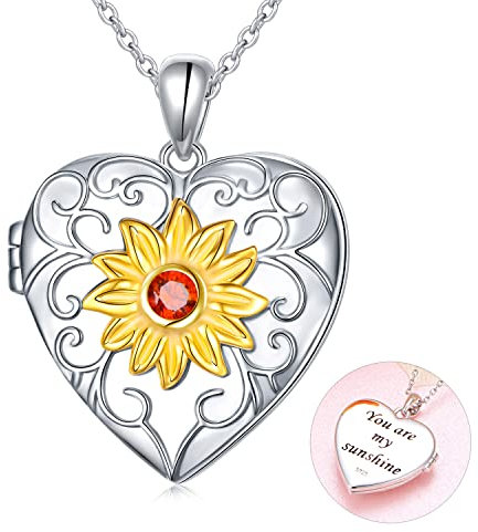 HOOHWE Foto Medaillon Anhänger mit bild 925 Sterling Silber Liebe Herz Halskette Sonnenblume Andenken Gold Memory Anhänger Geschenke für Damen Mutter Schwestern Tochter Du bist mein Sonnenschein
