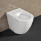 WC filo muro a terra con sistema di scarico Rimless, design slim moderno in ceramica bianca serie Tokyo